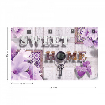 Sweet Home Flowers Vintage Design Purple Photo Wallpaper Wall Mural