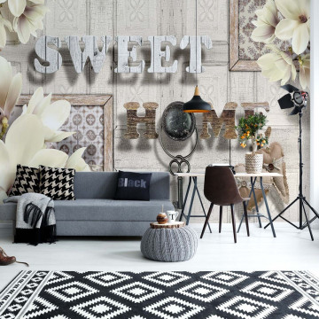Sweet Home Flowers Vintage Design Yellow Photo Wallpaper Wall Mural