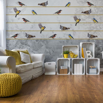 Vintage Chic Birds And Floral Design Photo Wallpaper Wall Mural