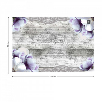 Vintage Design Flowers Wood Planks Photo Wallpaper Wall Mural