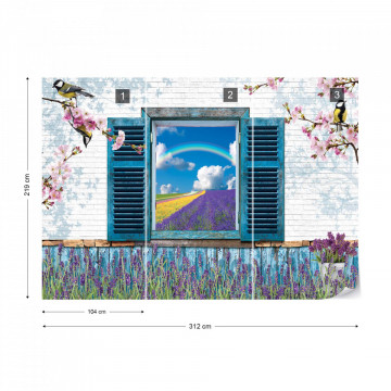 Vintage Design Window View Lavender Fields Photo Wallpaper Wall Mural