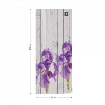 Wood Planks And Purple Flowers Vintage Chic Photo Wallpaper Wall Mural
