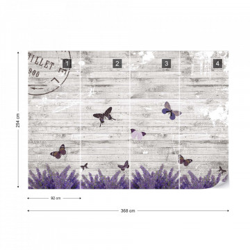 Butterflies Lavender Flowers Vintage Wood Design Photo Wallpaper Wall Mural