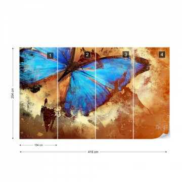 Butterfly Abstract Painting Blue Orange Photo Wallpaper Wall Mural