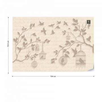 Cherry Blossom And Birds Vintage Design Yellow Photo Wallpaper Wall Mural