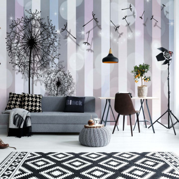 Dandelions Modern Design Stripes Bokeh Photo Wallpaper Wall Mural