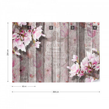 Flowers Vintage Script Rustic Wood Planks Photo Wallpaper Wall Mural