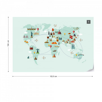 Fototapet Harta Lumii – Obiective Turistice