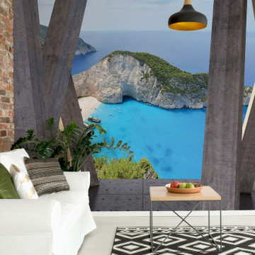 Greece Island 3D Modern View Concrete Photo Wallpaper Wall Mural