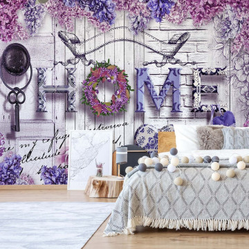 Home Purple Flowers Vintage Farmhouse Chic Photo Wallpaper Wall Mural