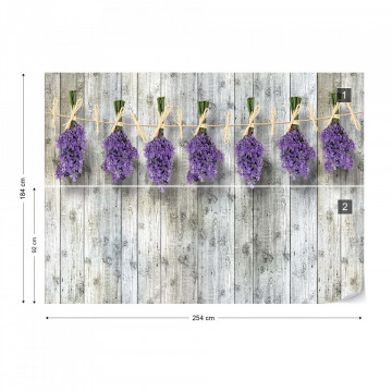 Lavender Bunches On Wood Plank Wall Vintage Style Photo Wallpaper Wall Mural