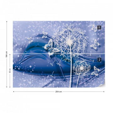 Modern Butterflies And Dandelions Blue Photo Wallpaper Wall Mural