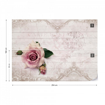 Pink Rose Vintage Design White Wood Texture Photo Wallpaper Wall Mural
