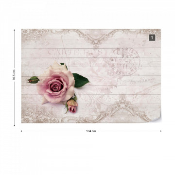 Pink Rose Vintage Design White Wood Texture Photo Wallpaper Wall Mural