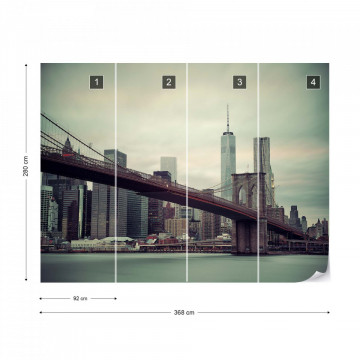 Sepia New York City Skyline Brooklyn Bridge Photo Wallpaper Wall Mural
