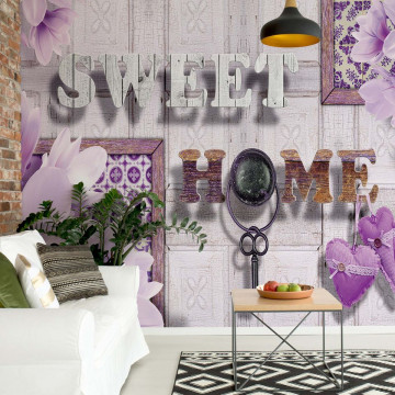 Sweet Home Flowers Vintage Design Purple Photo Wallpaper Wall Mural