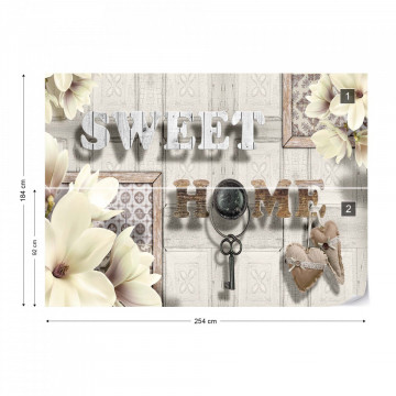 Sweet Home Flowers Vintage Design Yellow Photo Wallpaper Wall Mural