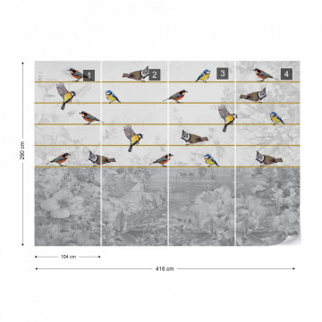 Vintage Chic Birds And Floral Design Photo Wallpaper Wall Mural