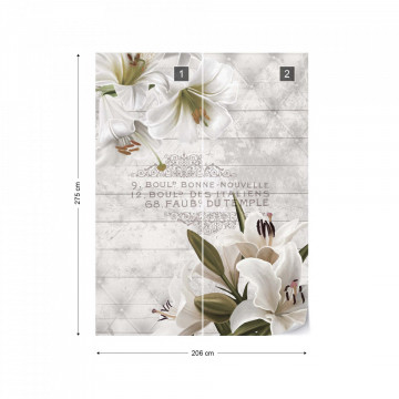 Vintage Chic Flowers Wood Planks French Script Photo Wallpaper Wall Mural