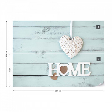 Vintage Chic Painted Wood Planks Light Blue "Home" Photo Wallpaper Wall Mural