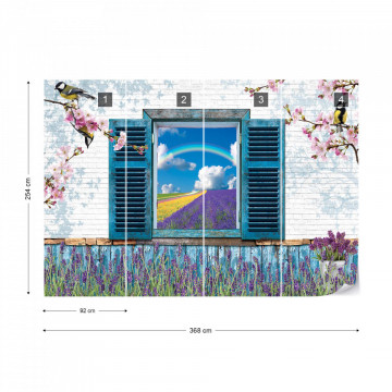 Vintage Design Window View Lavender Fields Photo Wallpaper Wall Mural