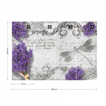 Vintage Lavender And Dragonfly Design Photo Wallpaper Wall Mural