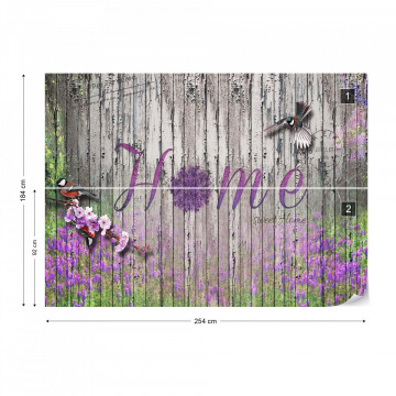 Vintage Wood Planks Design Lavender "Home" Photo Wallpaper Wall Mural