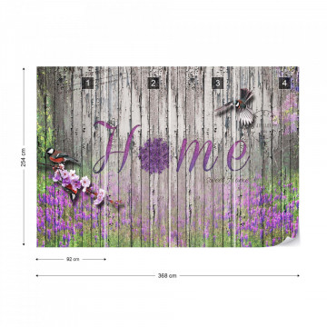 Vintage Wood Planks Design Lavender "Home" Photo Wallpaper Wall Mural