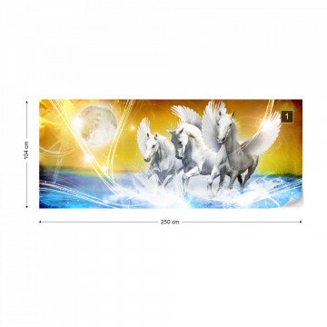 Winged Horses Pegasus Yellow And Blue Photo Wallpaper Wall Mural