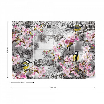 Birds And Cherry Blossom Flowers Vintage Design Photo Wallpaper Wall Mural