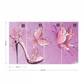 Butterflies And High Heel Shoe Pink Photo Wallpaper Wall Mural