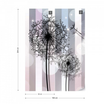 Dandelions Modern Design Stripes Bokeh Photo Wallpaper Wall Mural