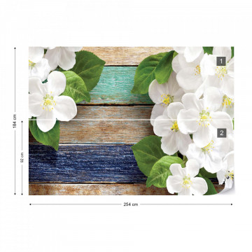 Flowers On Painted Wood Plank Texture Photo Wallpaper Wall Mural