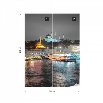 Istanbul Turkey River Reflections At Night Photo Wallpaper Wall Mural