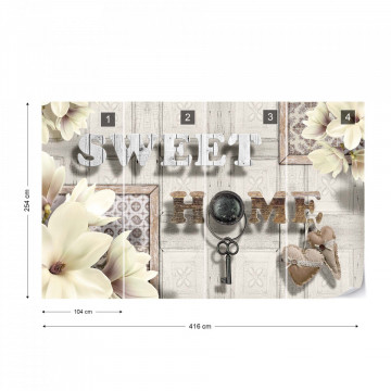 Sweet Home Flowers Vintage Design Yellow Photo Wallpaper Wall Mural