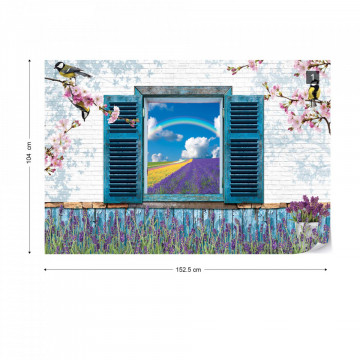 Vintage Design Window View Lavender Fields Photo Wallpaper Wall Mural