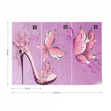 Butterflies And High Heel Shoe Pink Photo Wallpaper Wall Mural