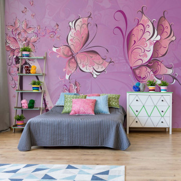 Butterflies And High Heel Shoe Pink Photo Wallpaper Wall Mural