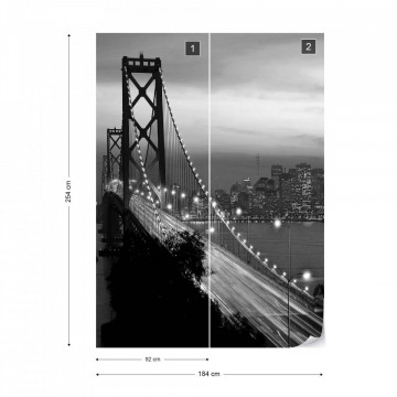 City Skyline Golden Gate Bridge Black And White Photo Wallpaper Wall Mural