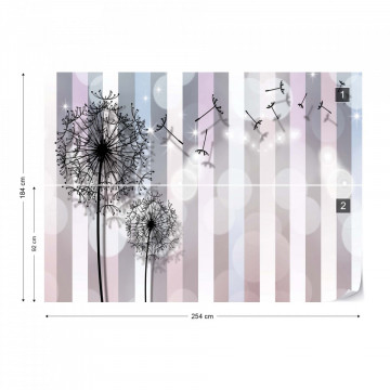 Dandelions Modern Design Stripes Bokeh Photo Wallpaper Wall Mural
