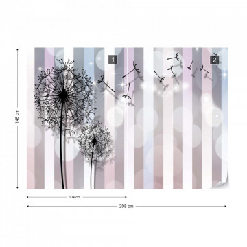 Dandelions Modern Design Stripes Bokeh Photo Wallpaper Wall Mural