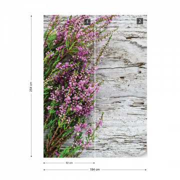 Flowers Heather Rustic Wood Texture Photo Wallpaper Wall Mural
