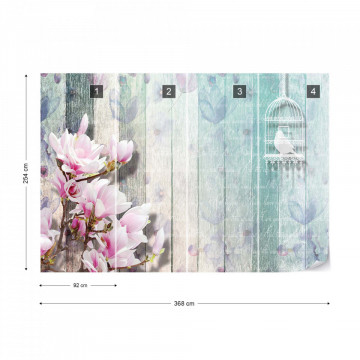 Flowers Vintage Script Rustic Painted Wood Planks Photo Wallpaper Wall Mural