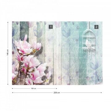 Flowers Vintage Script Rustic Painted Wood Planks Photo Wallpaper Wall Mural
