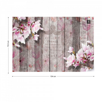 Flowers Vintage Script Rustic Wood Planks Photo Wallpaper Wall Mural