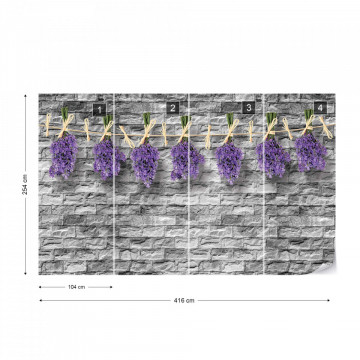 Lavender Bunches On Brick Wall Vintage Style Photo Wallpaper Wall Mural