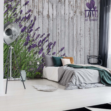 Lavender Rustic Wood Planks Love Vintage Design Photo Wallpaper Wall Mural