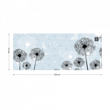 Modern Dandelions And Butterflies Design Light Lue Photo Wallpaper Wall Mural