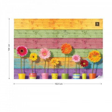 Sunny Flowers And Colourful Wood Planks Photo Wallpaper Wall Mural