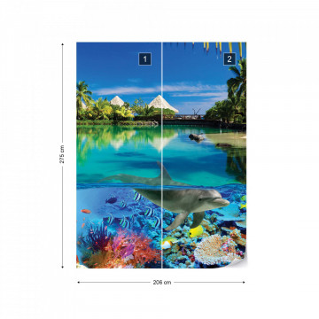 Tropical Island Paradise Dolphins Coral Reef Photo Wallpaper Wall Mural